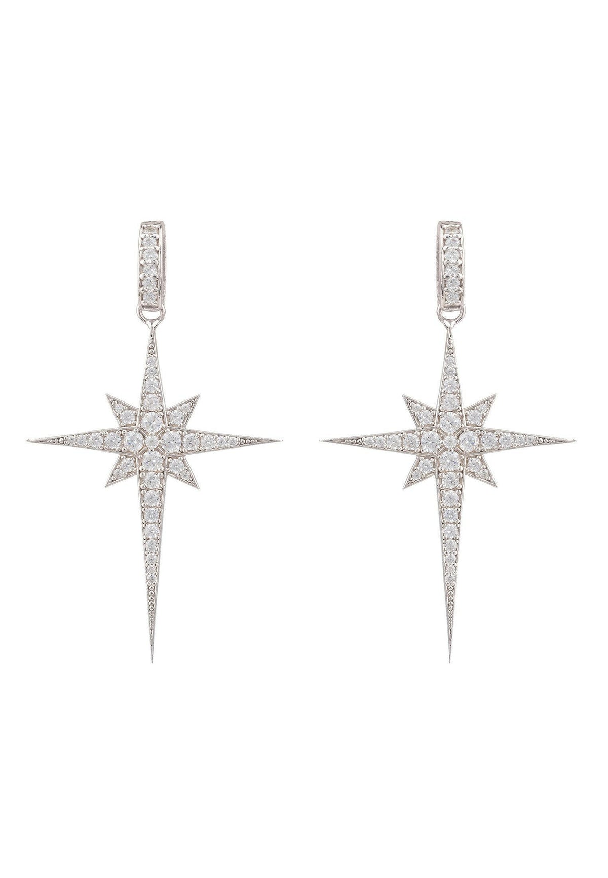 North Star Burst Large Drop Earrings Silver.