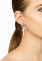 North Star Burst Large Drop Earrings Silver.