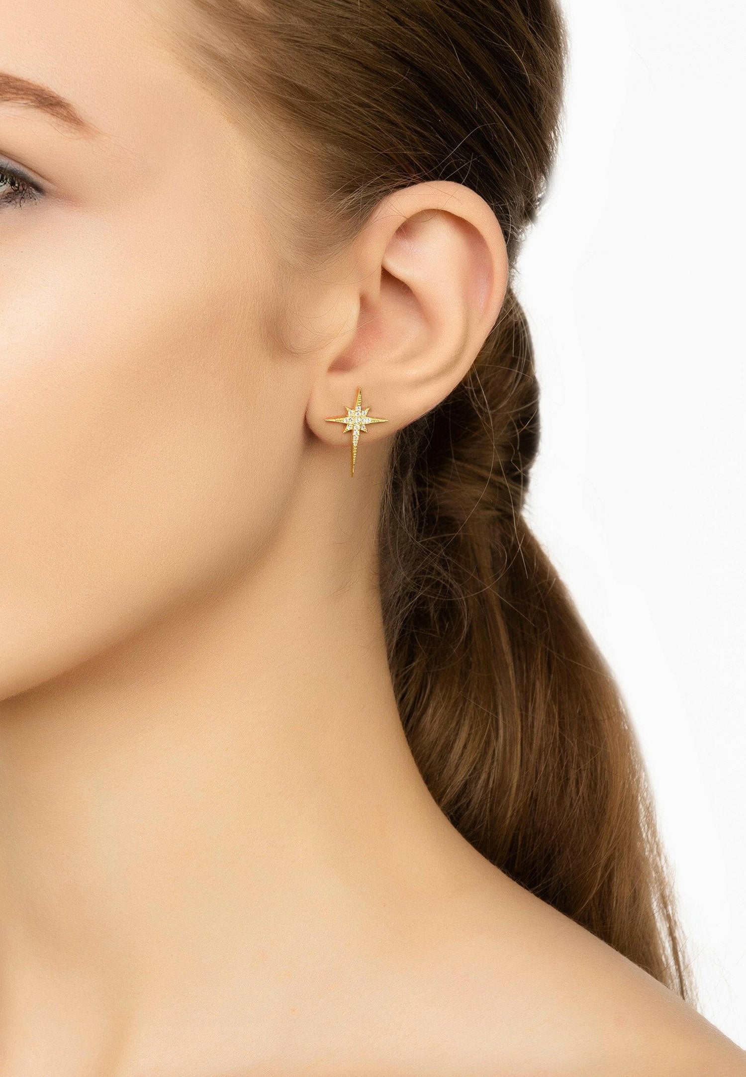 North Star Small Stud Earrings Gold.