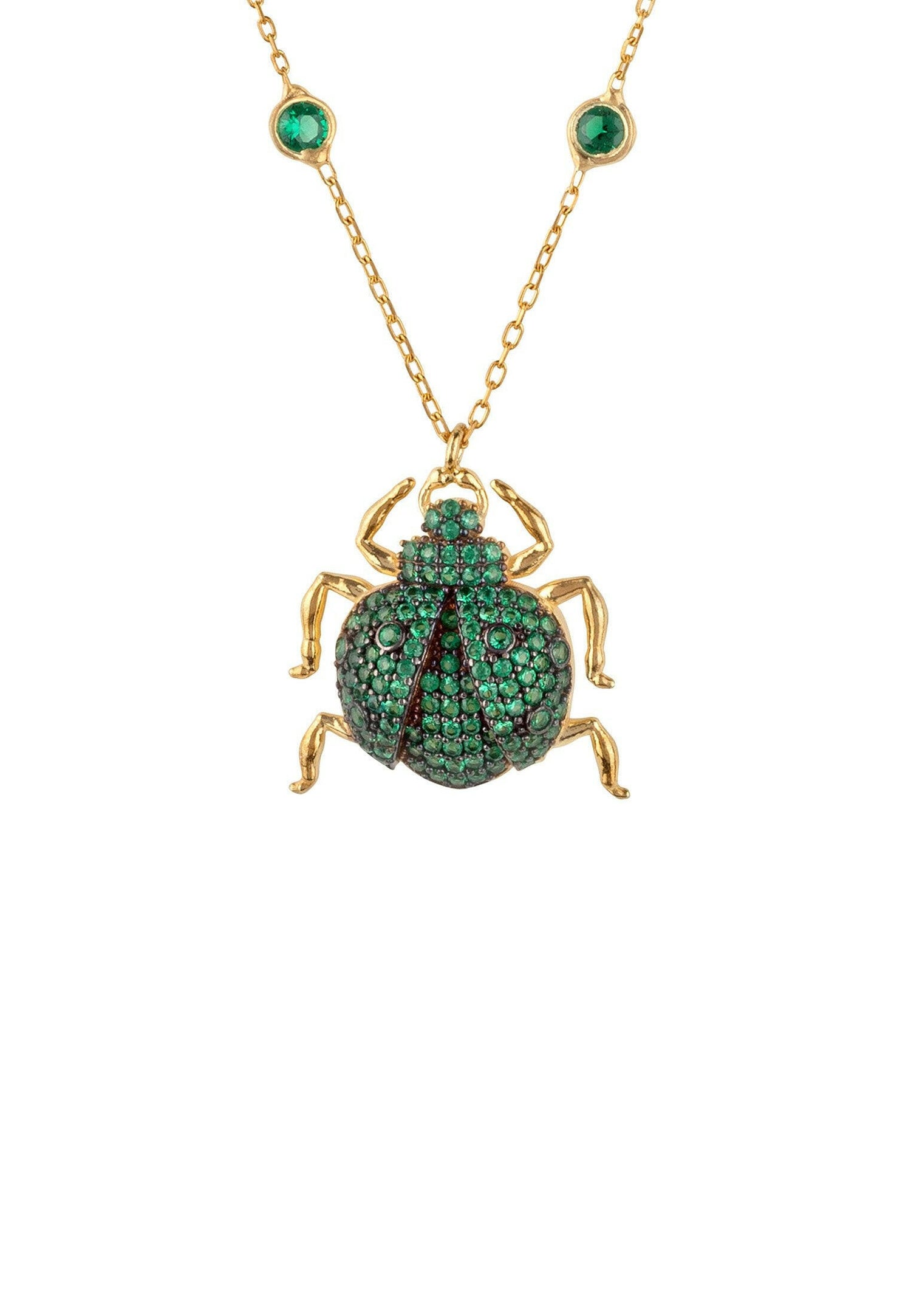 Scarab Beetle Egyptian Green Pendant Necklace Gold.