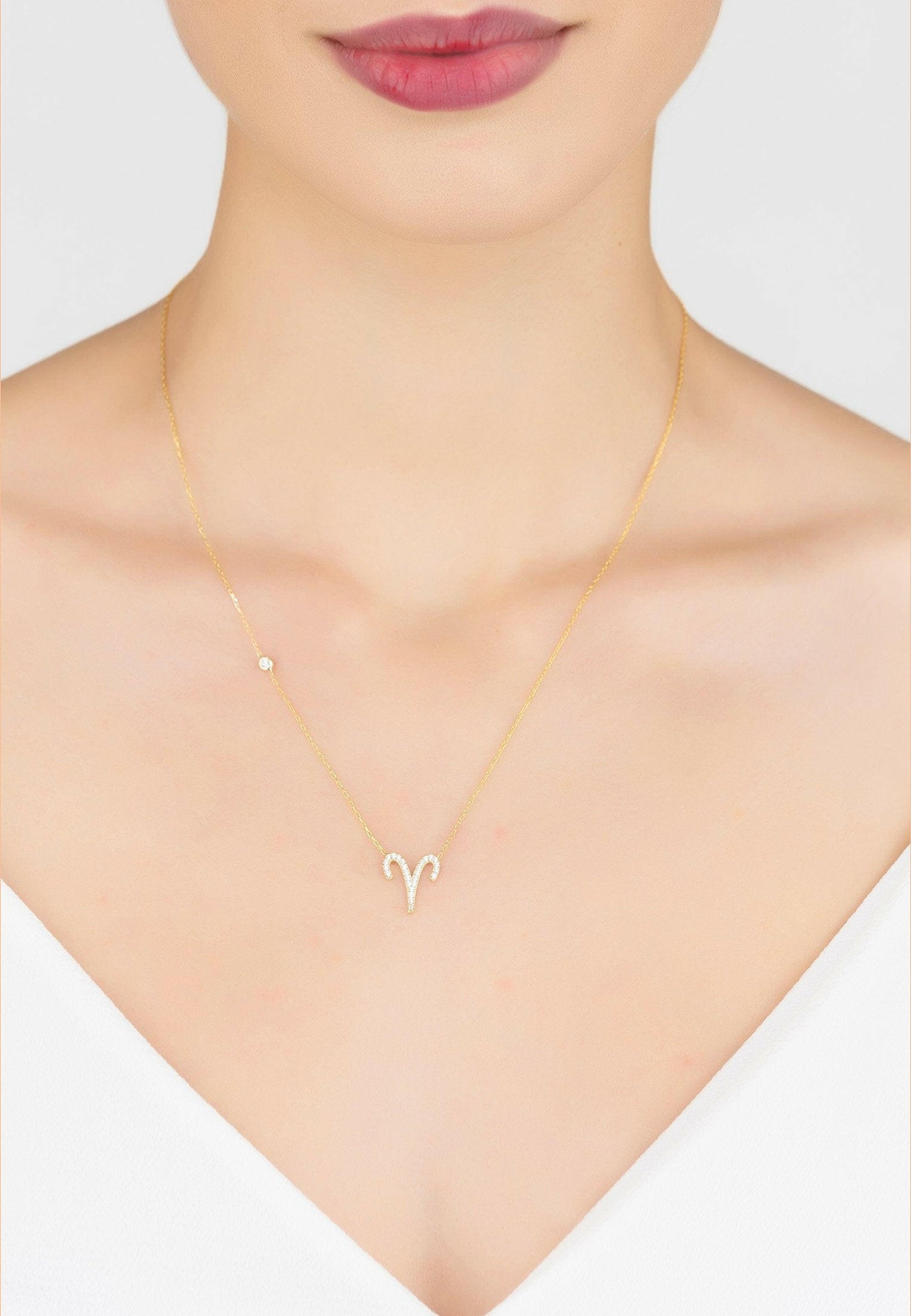 Zodiac Star Sign Pendant Necklace Gold Aries.