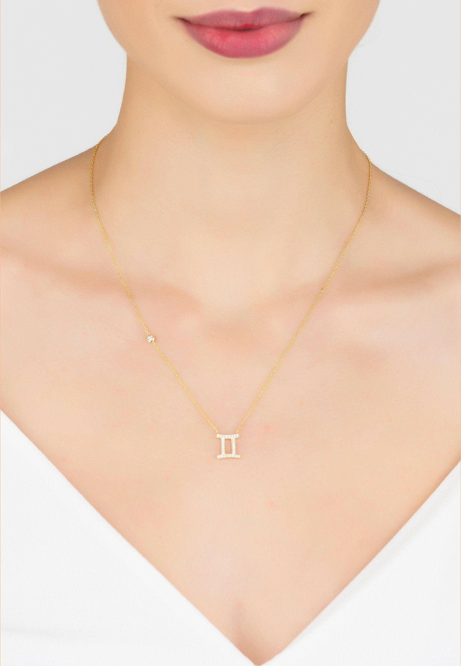 Zodiac Star Sign Pendant Necklace Gold Gemini.