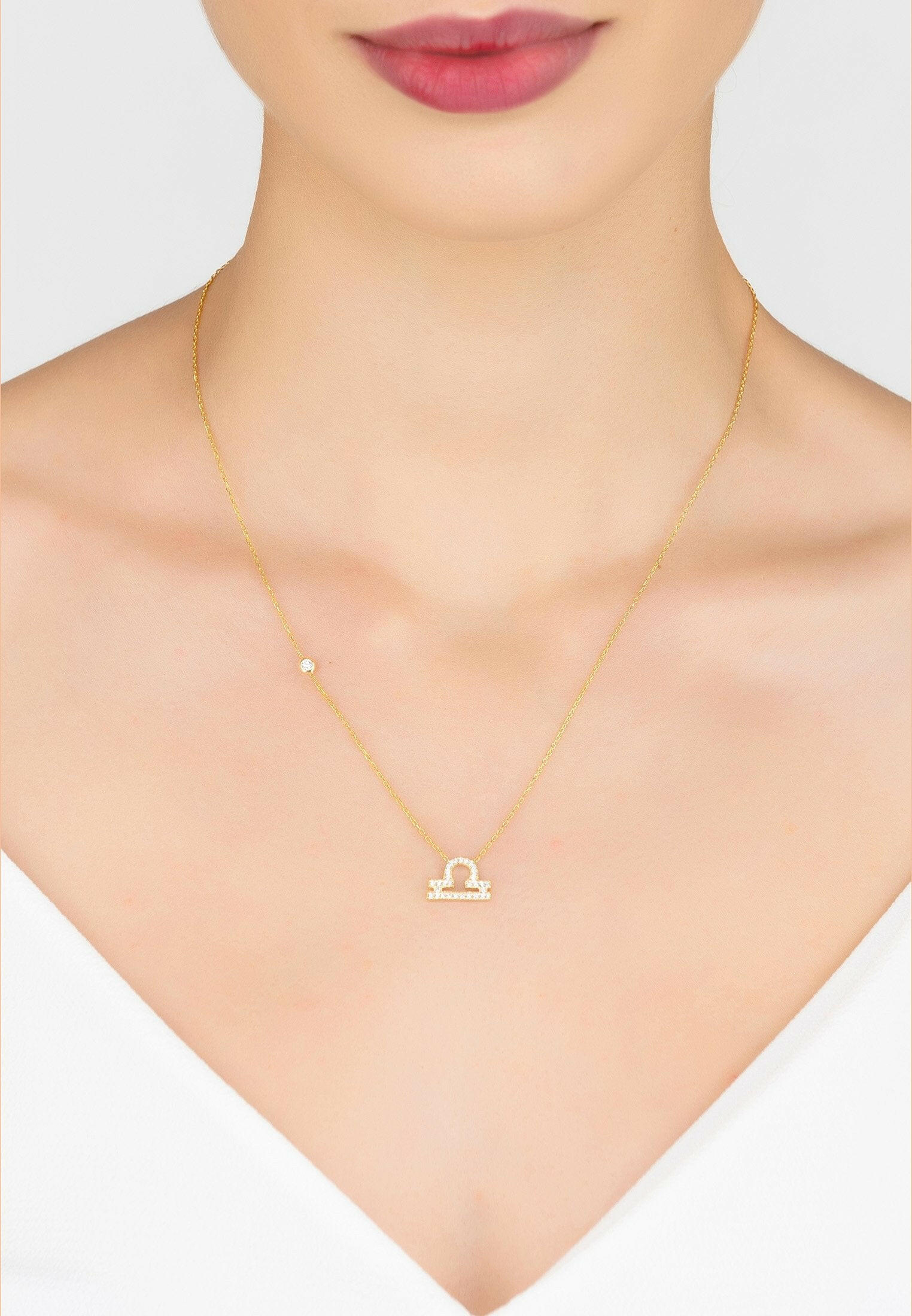 Zodiac Star Sign Pendant Necklace Gold Libra.