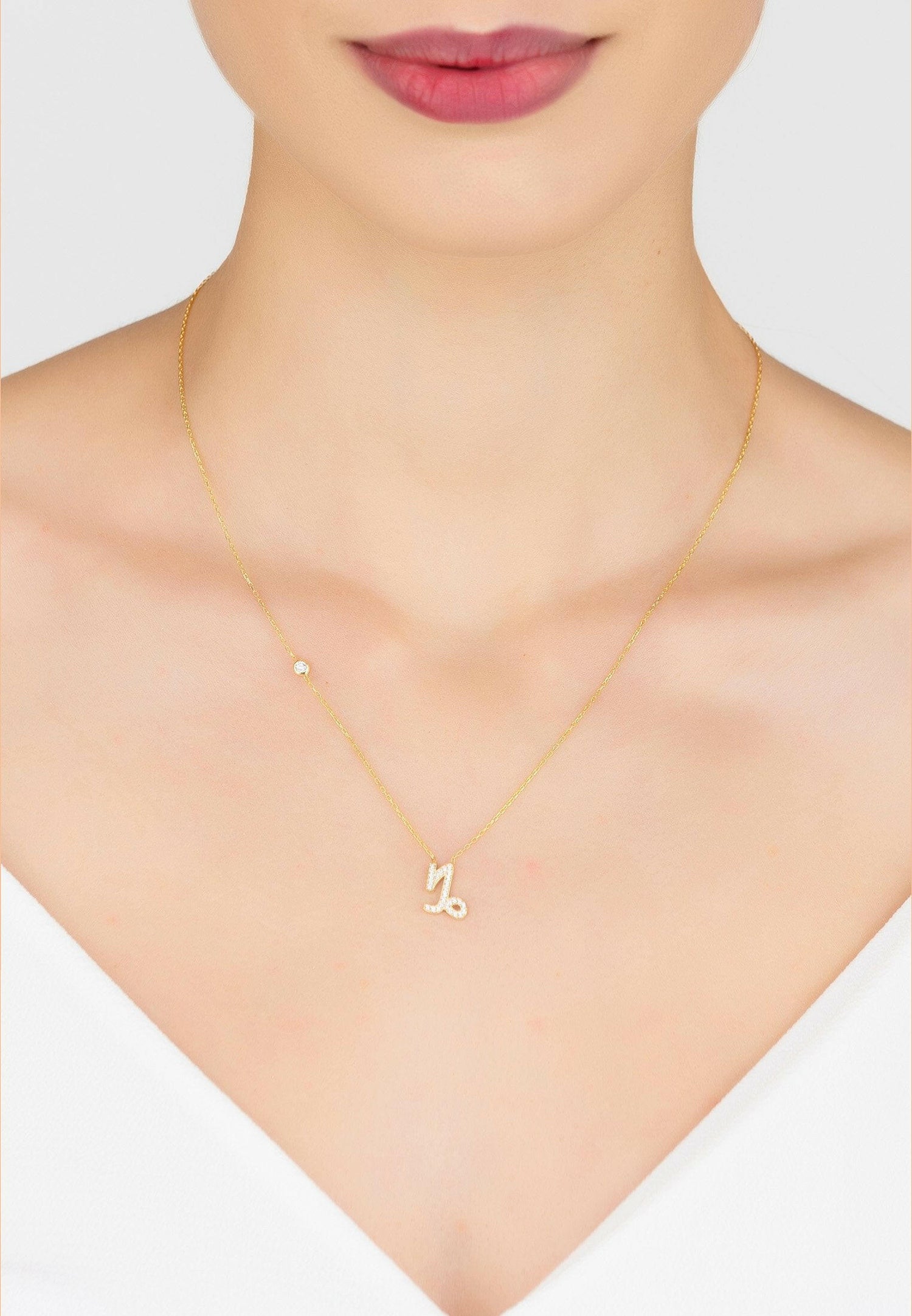 Zodiac Star Sign Pendant Necklace Gold Capricorn.