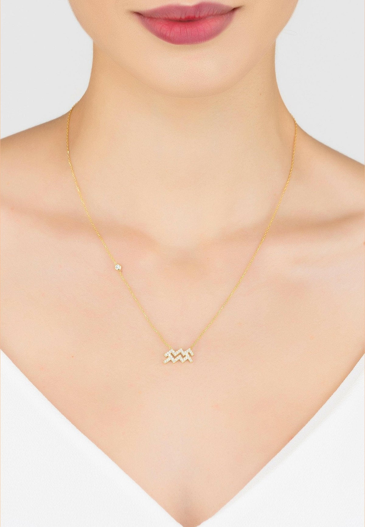 Zodiac Star Sign Pendant Necklace Gold Aquarius.