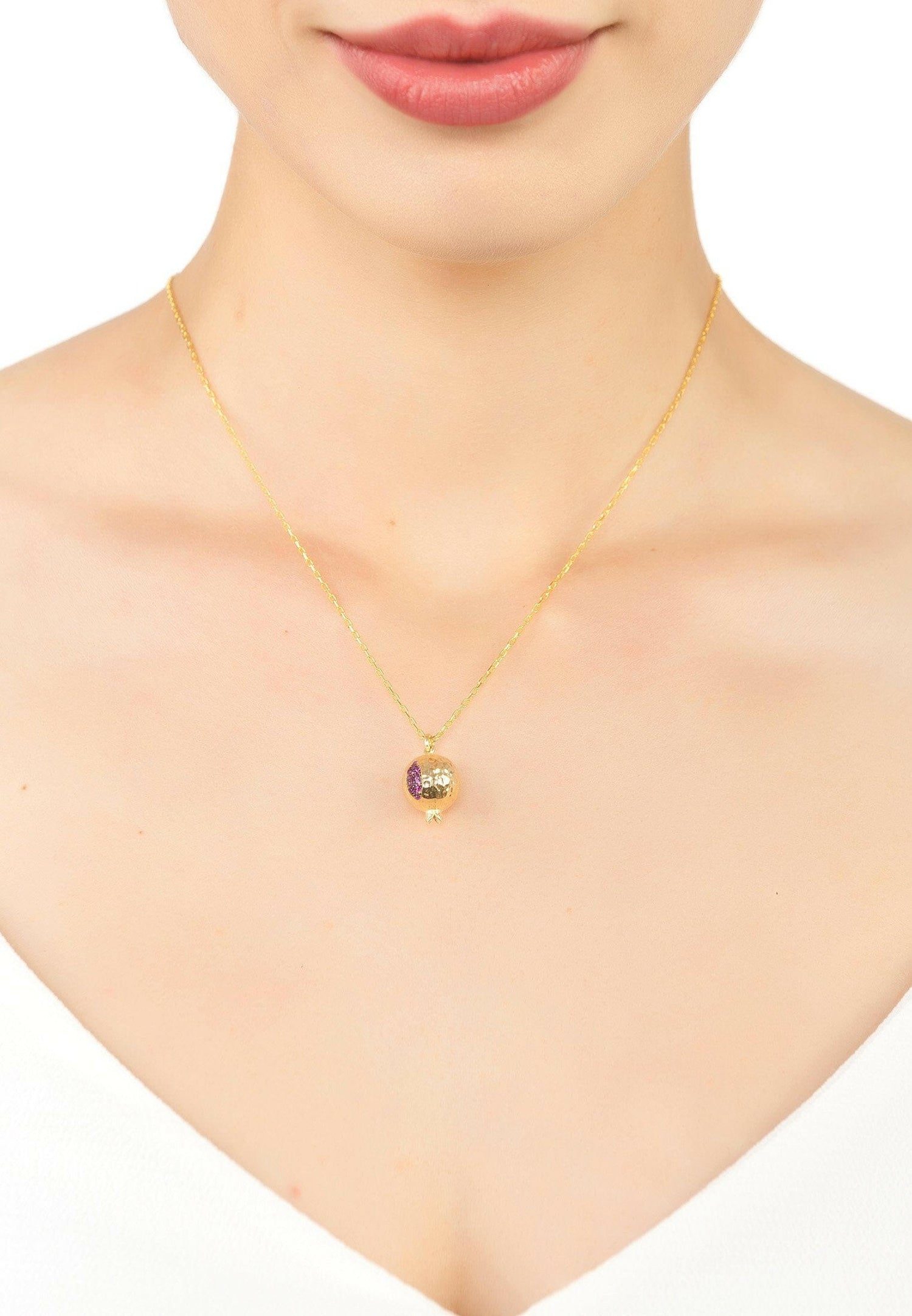 Pomegranate Charm Necklace Gold.