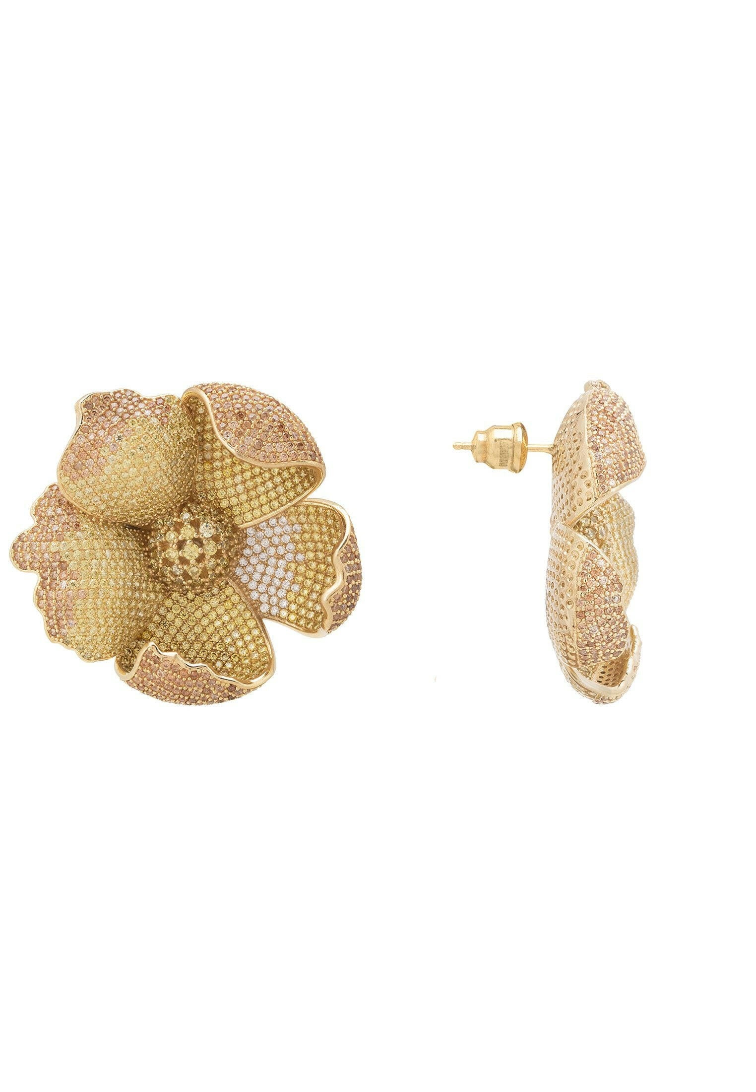 Poppy Flower Lemon Earrings Gold.