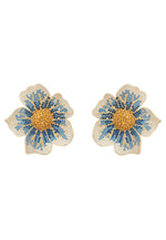 Pansy Flower Blue Earrings Gold.