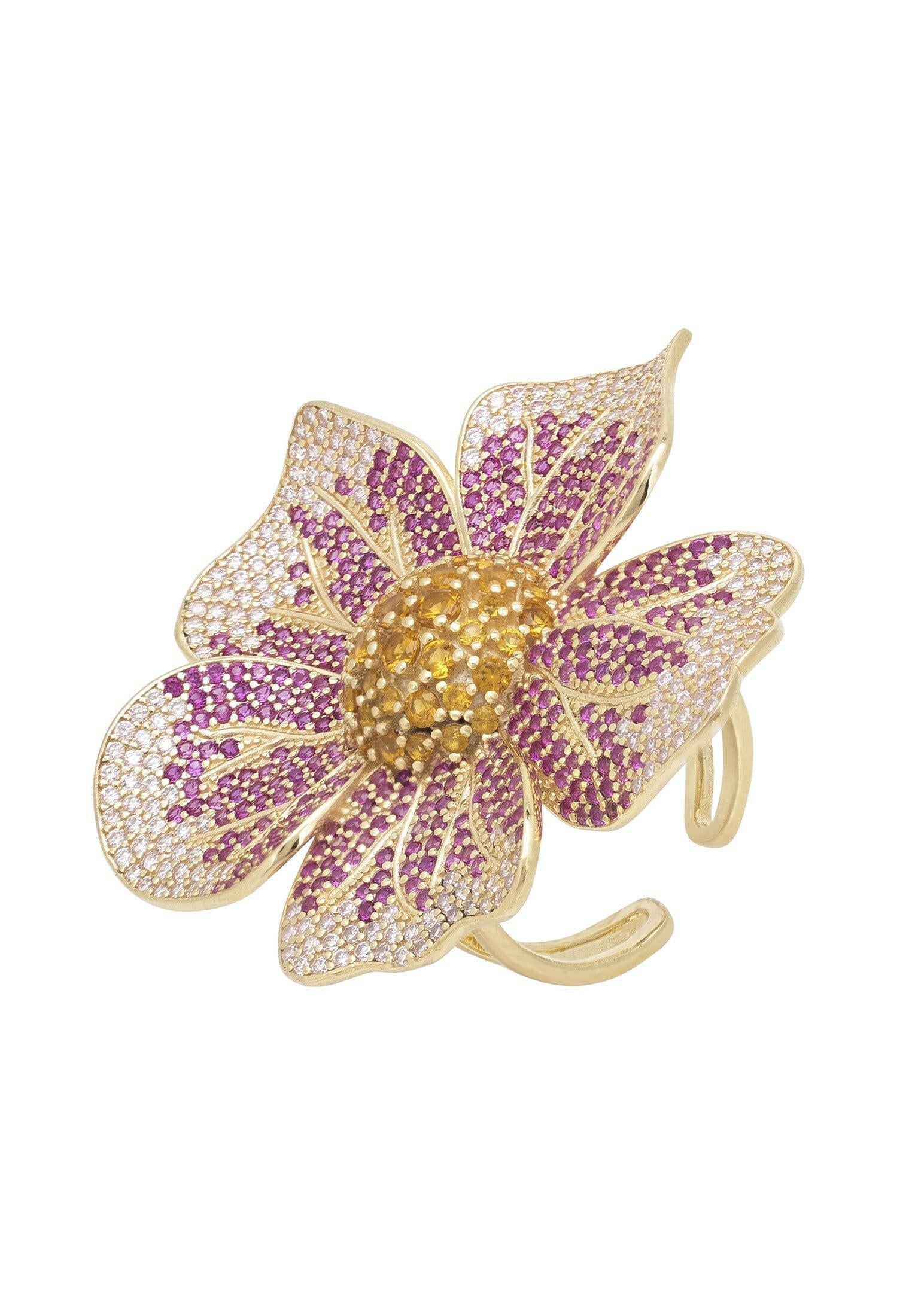 Pansy Flower Pink Ring Gold.