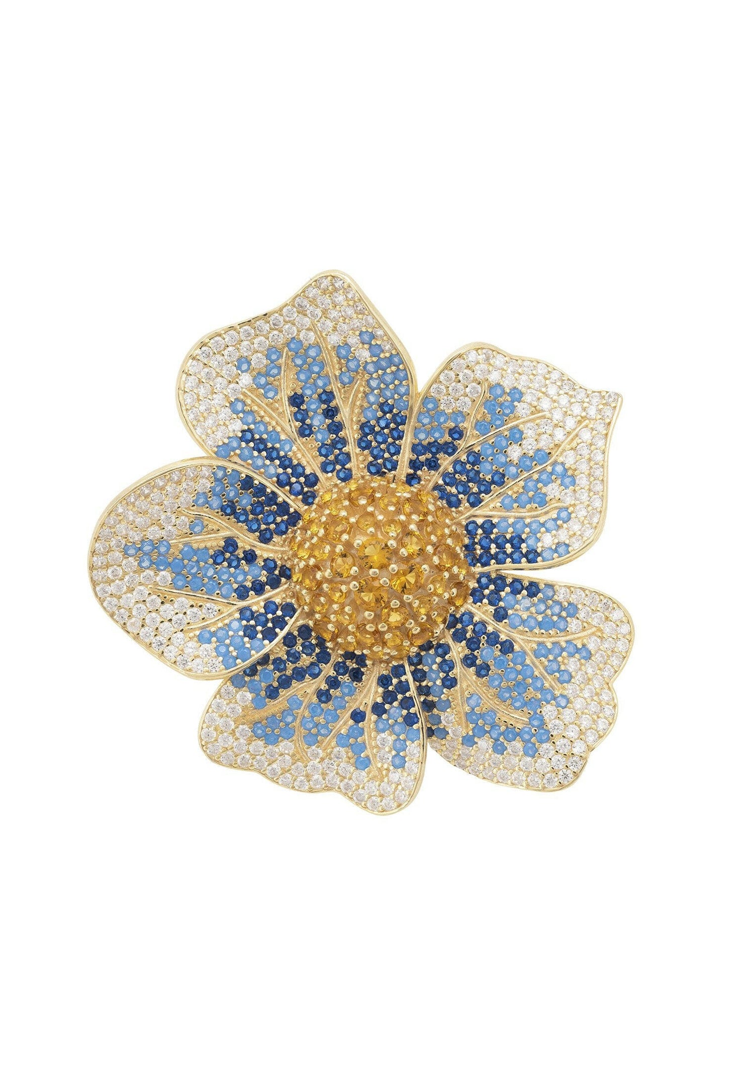 Pansy Flower Blue Ring Gold.