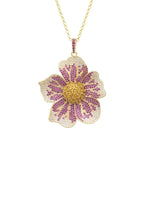 Pansy Flower Pink Necklace Gold.