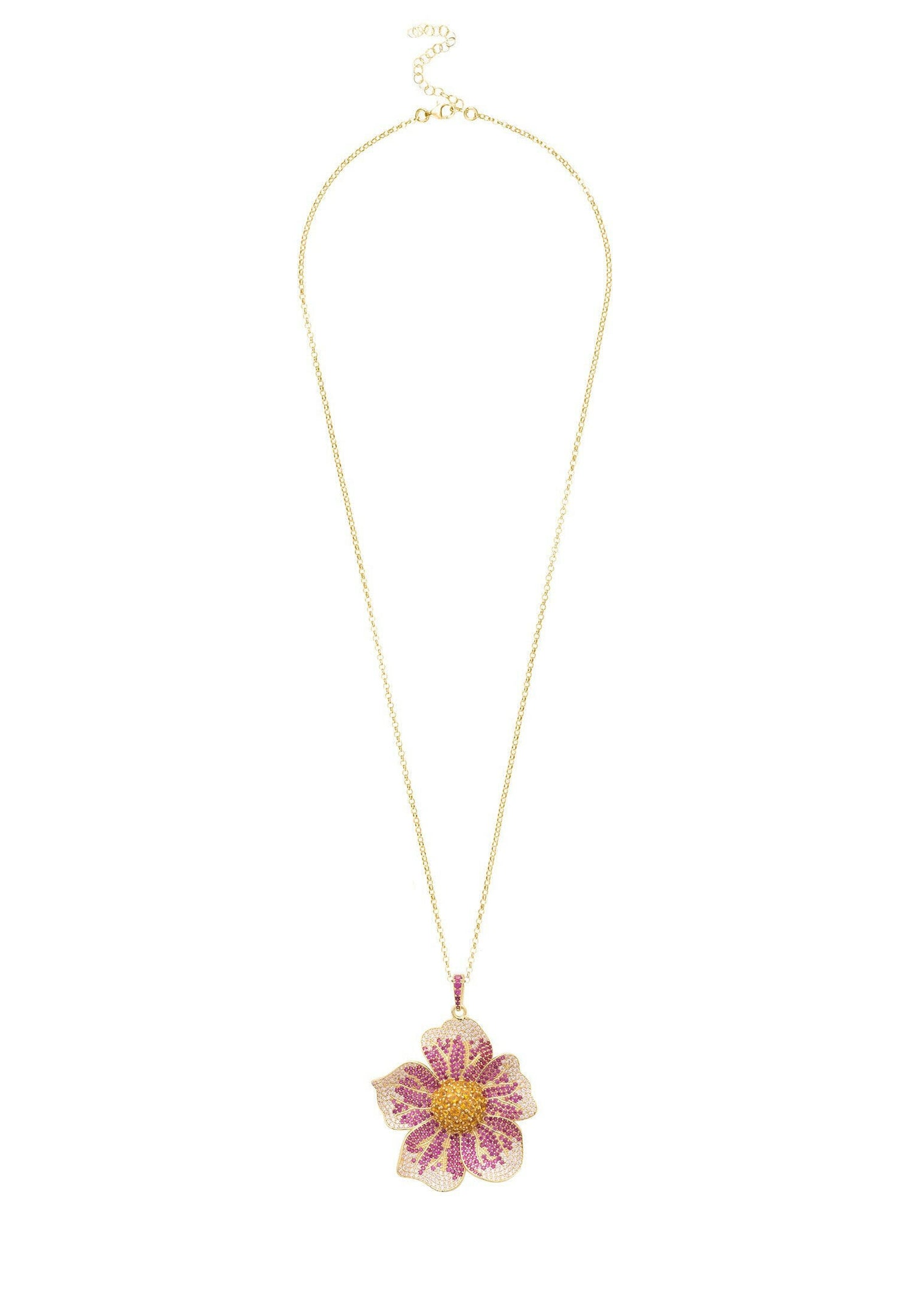 Pansy Flower Pink Necklace Gold.