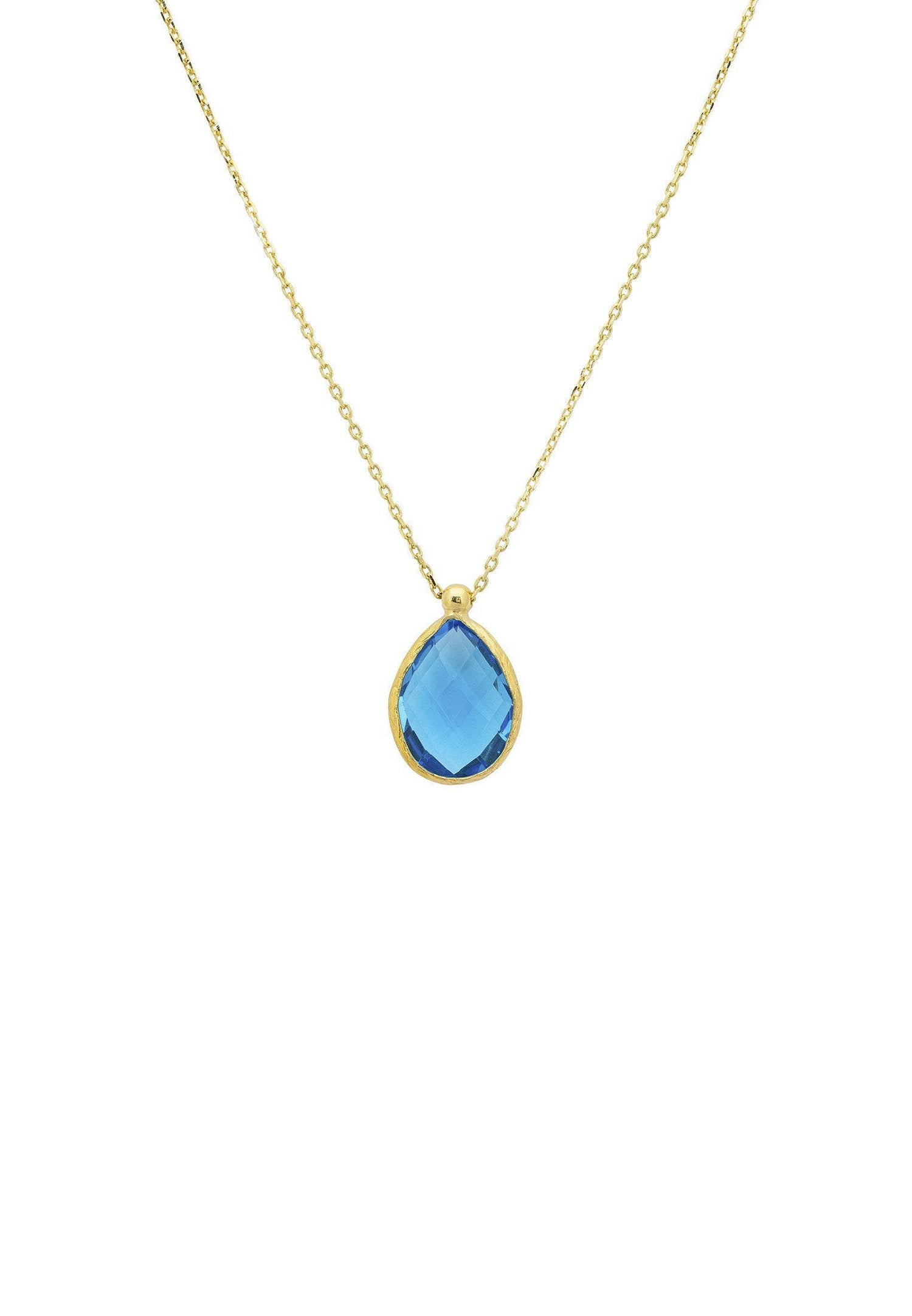 Petite Drop Necklace Gold Blue Topaz Hydro.