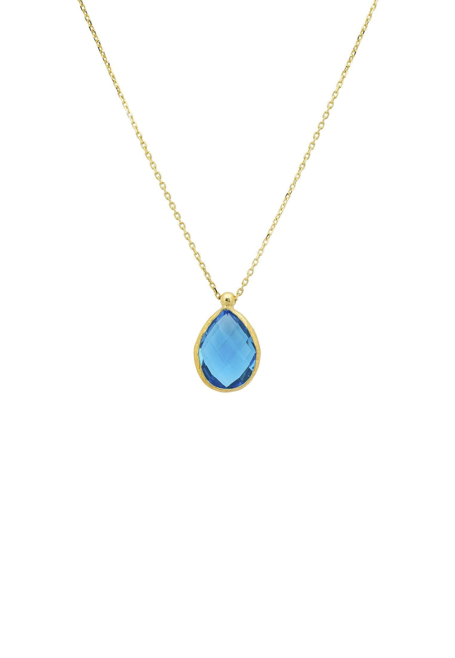 Petite Drop Necklace Gold Blue Topaz Hydro.