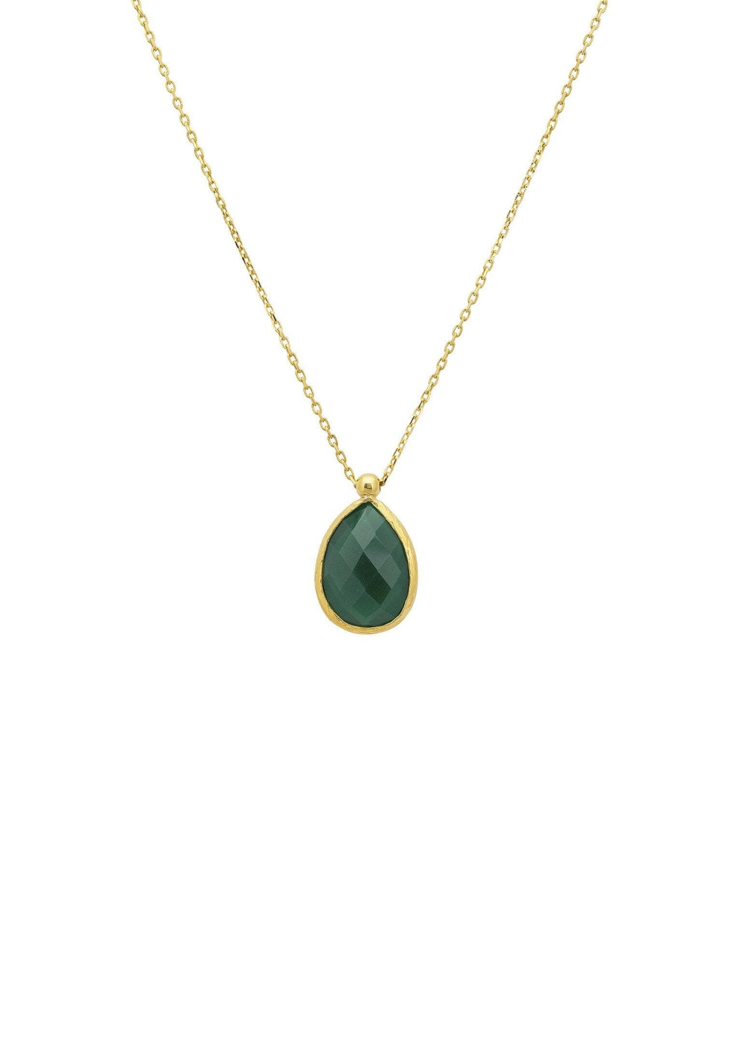 Petite Drop Necklace Gold Green Onyx.