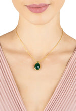 Petite Drop Necklace Gold Green Onyx.