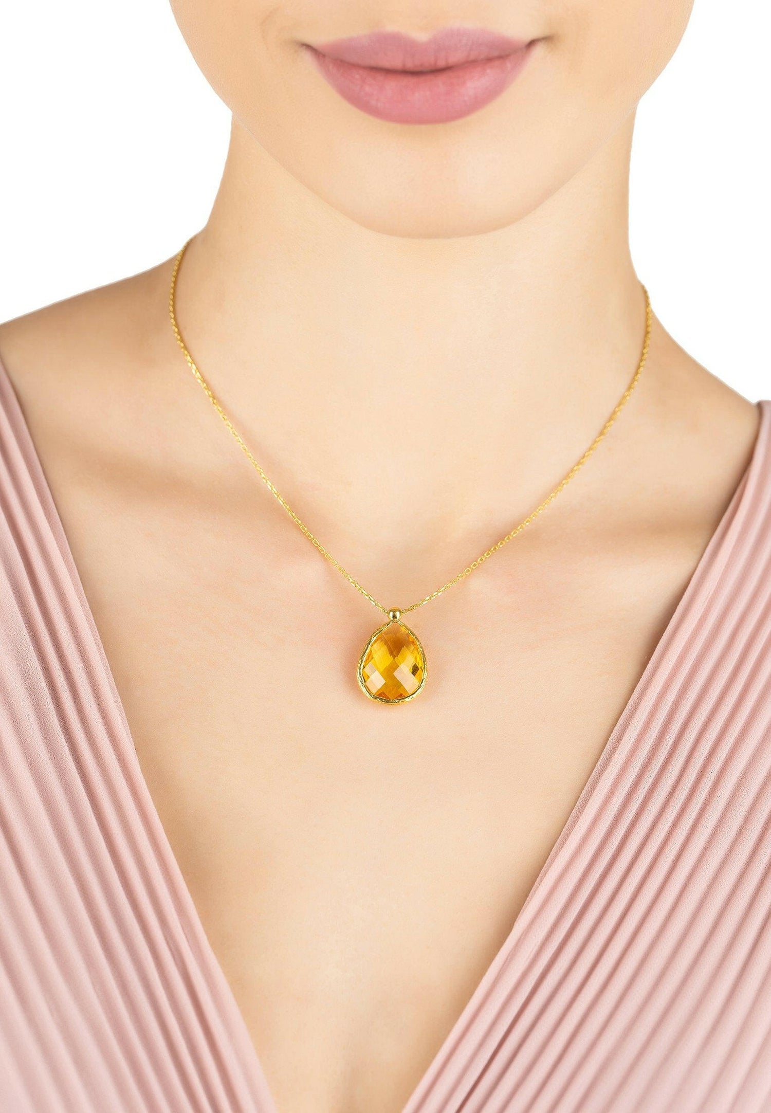 Petite Drop Necklace Gold Citrine Hydro.