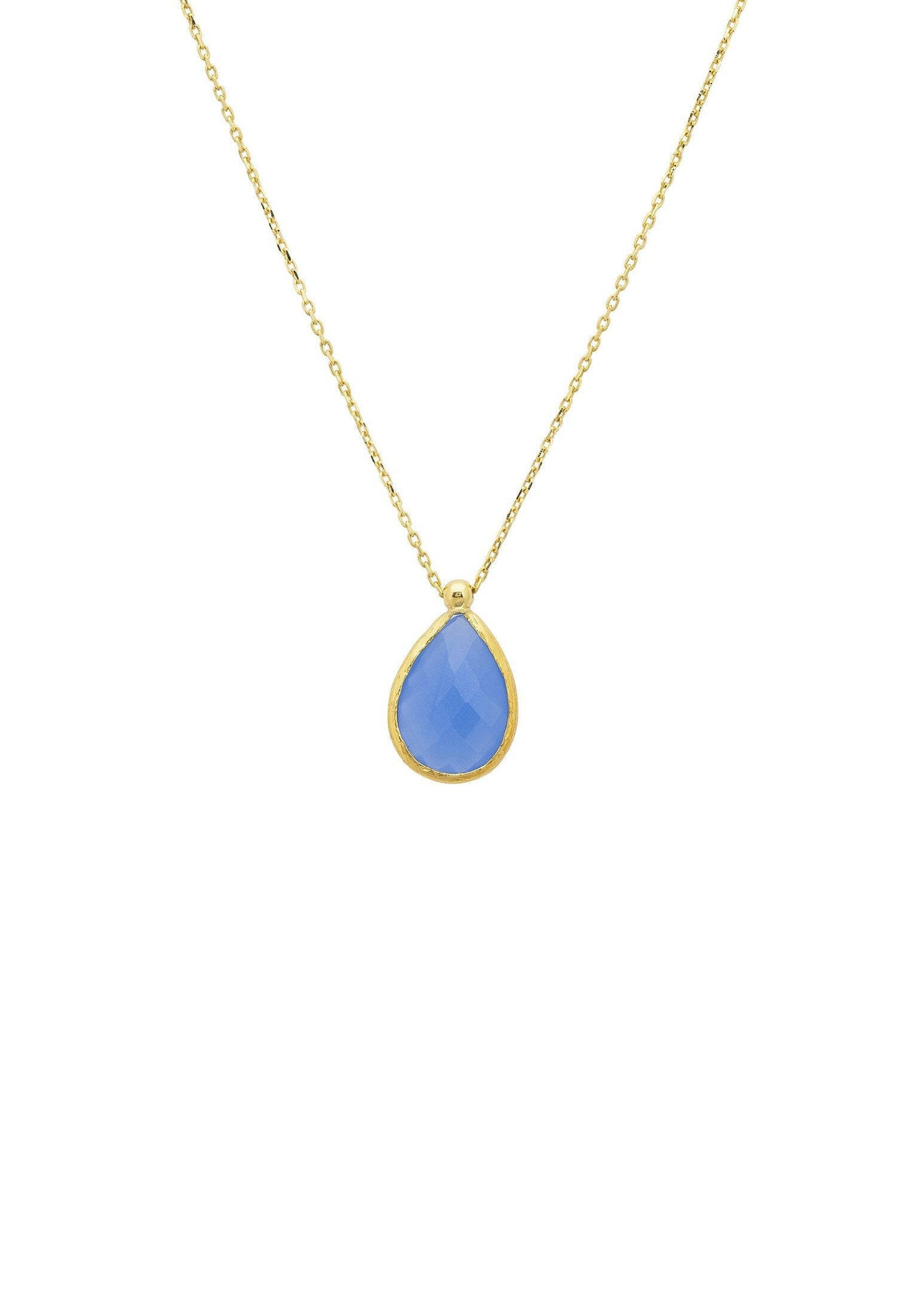 Petite Drop Necklace Gold Dark Blue Chalcedony.