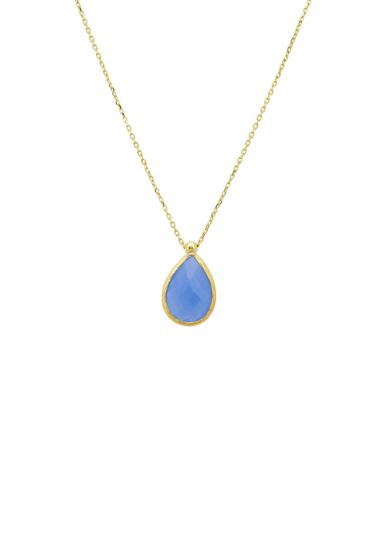 Petite Drop Necklace Gold Dark Blue Chalcedony.