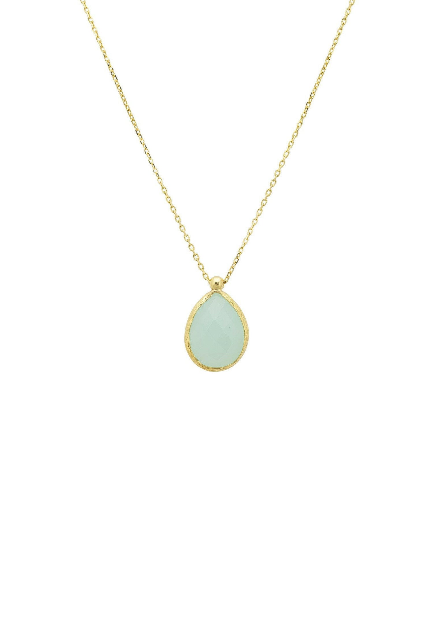 Petite Drop Necklace Gold Aqua Chalcedony.