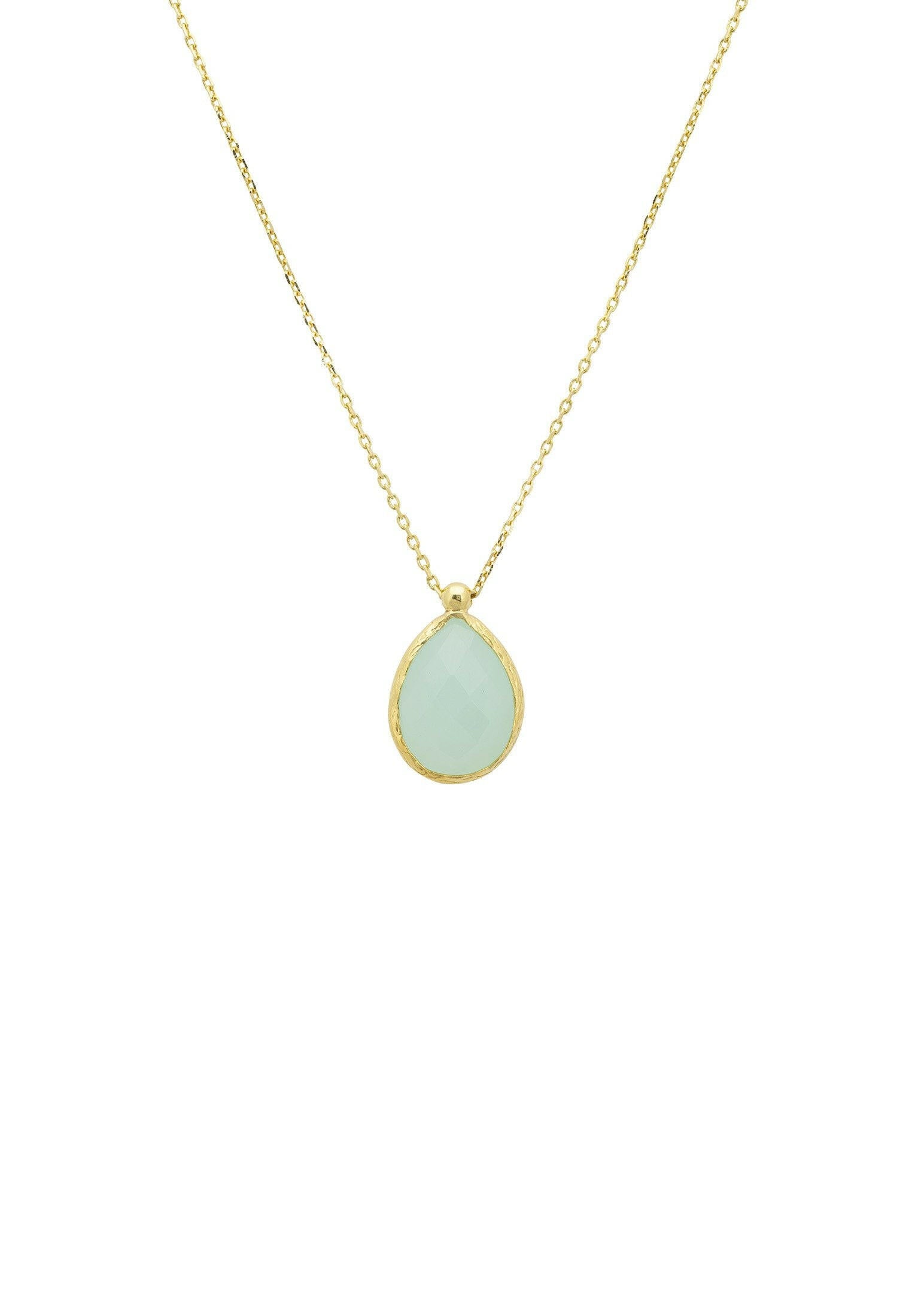 Petite Drop Necklace Gold Aqua Chalcedony.