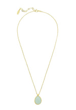 Petite Drop Necklace Gold Aqua Chalcedony.