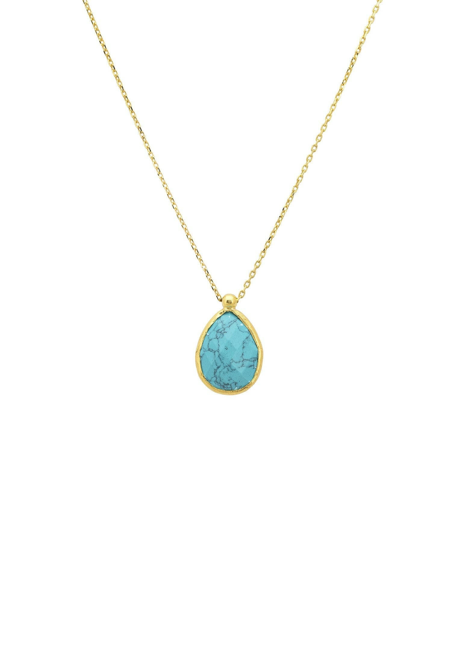 Petite Drop Necklace Gold Arizona Turquoise.