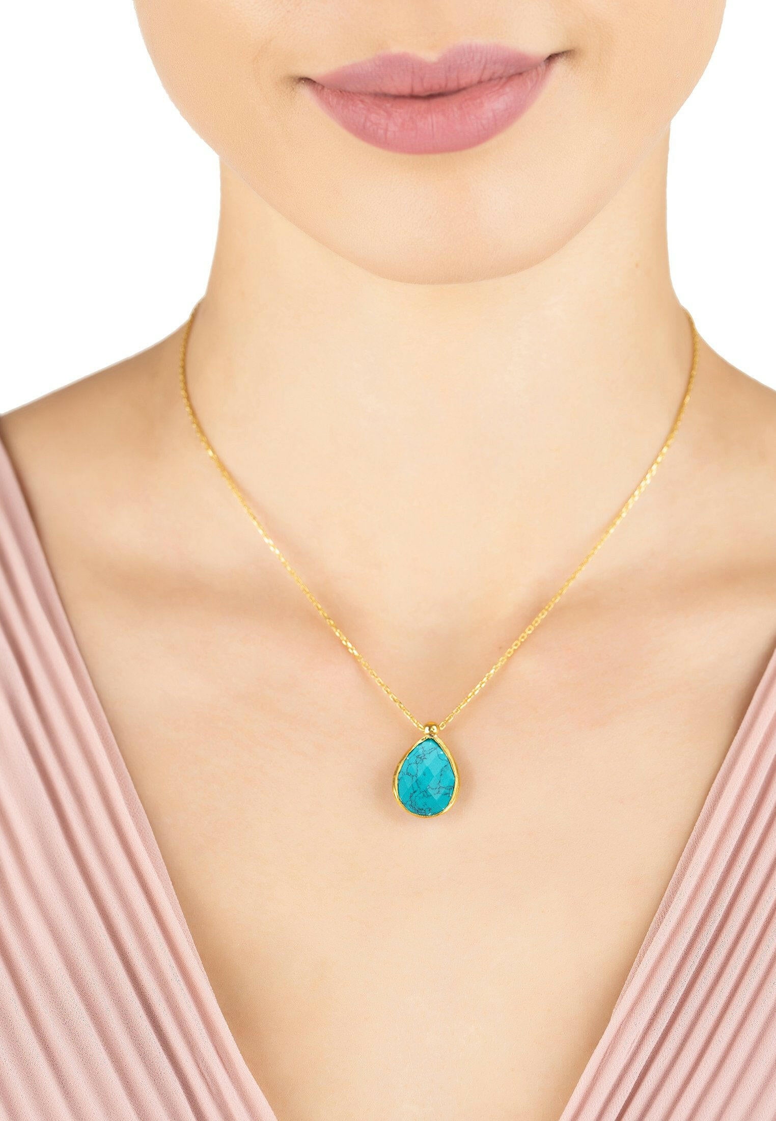 Petite Drop Necklace Gold Arizona Turquoise.