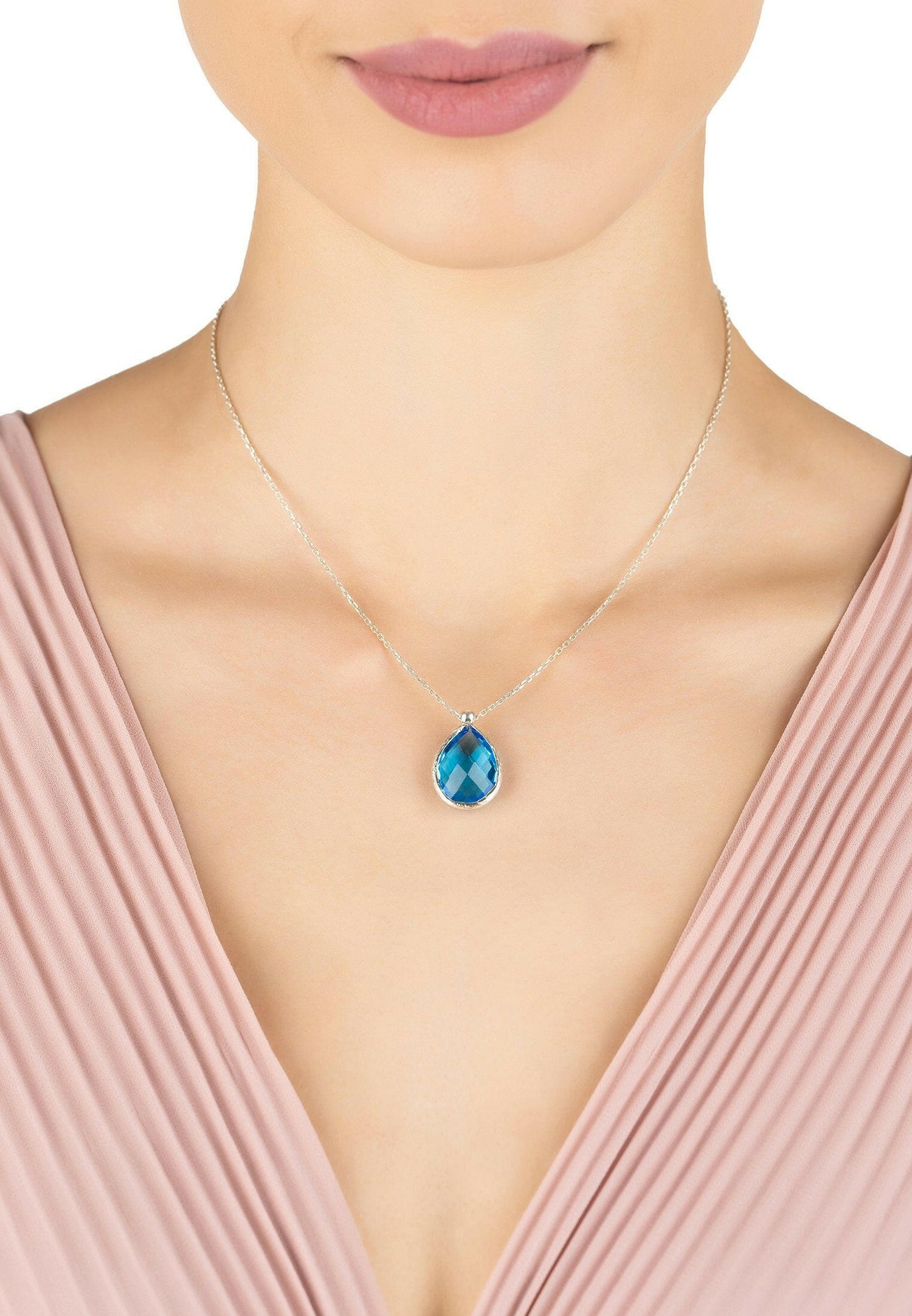 Petite Drop Necklace Silver Blue Topaz Hydro.