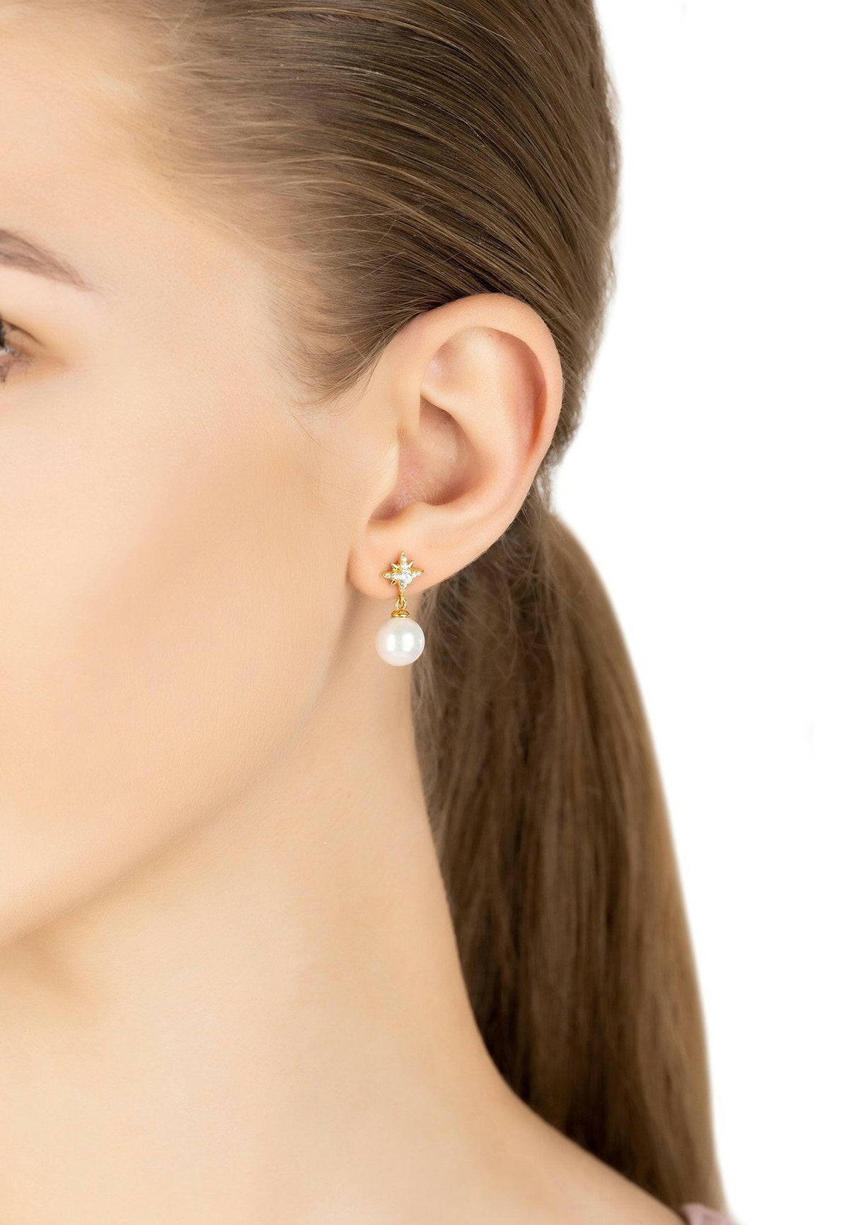 Polaris North Star Pearl Earrings Gold.