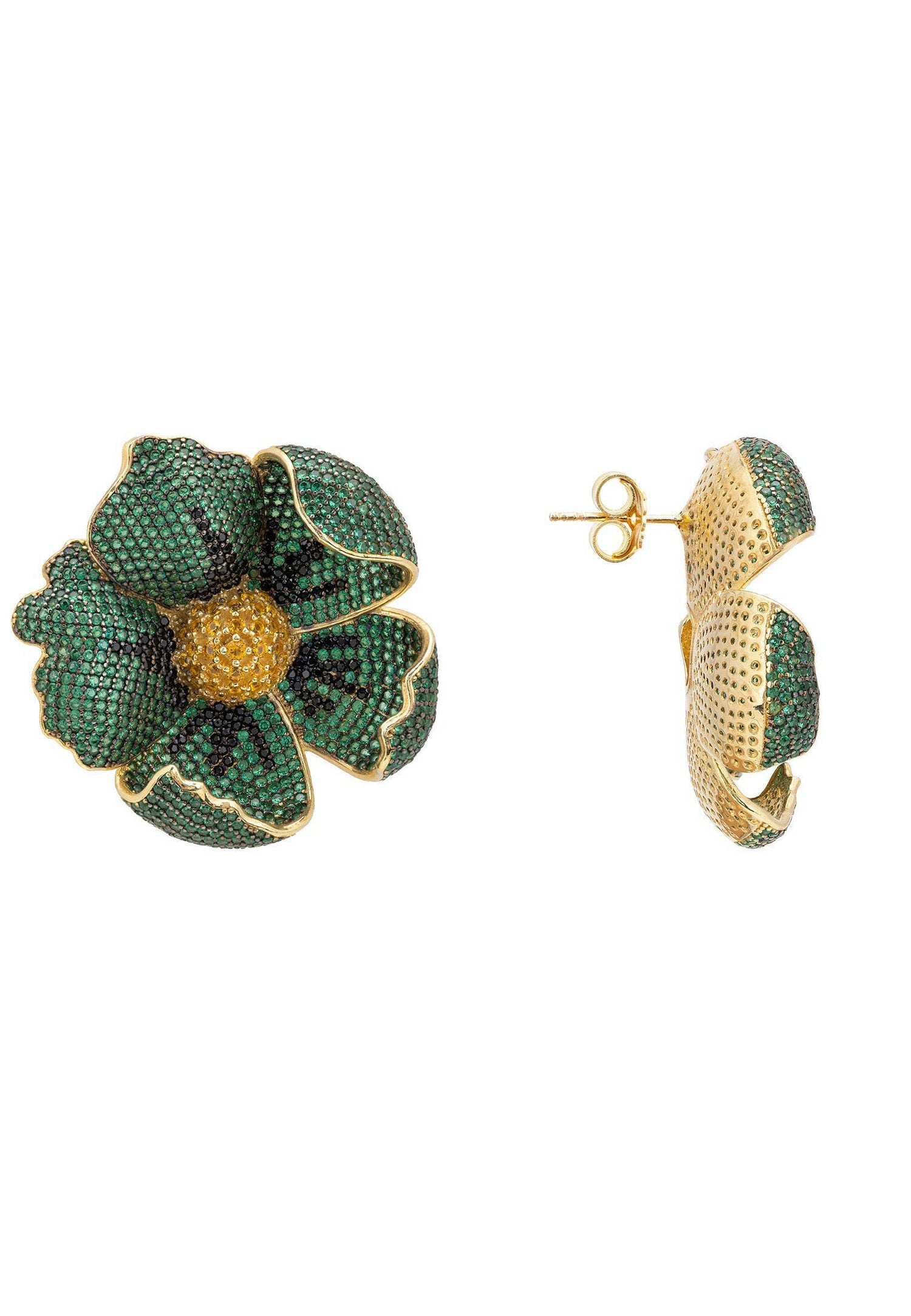 Poppy Emerald Green Earrings Gold.