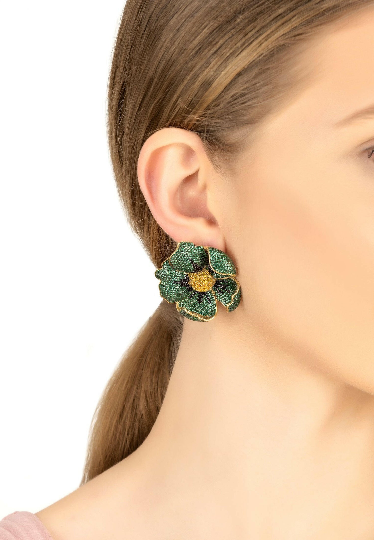 Poppy Emerald Green Earrings Gold.