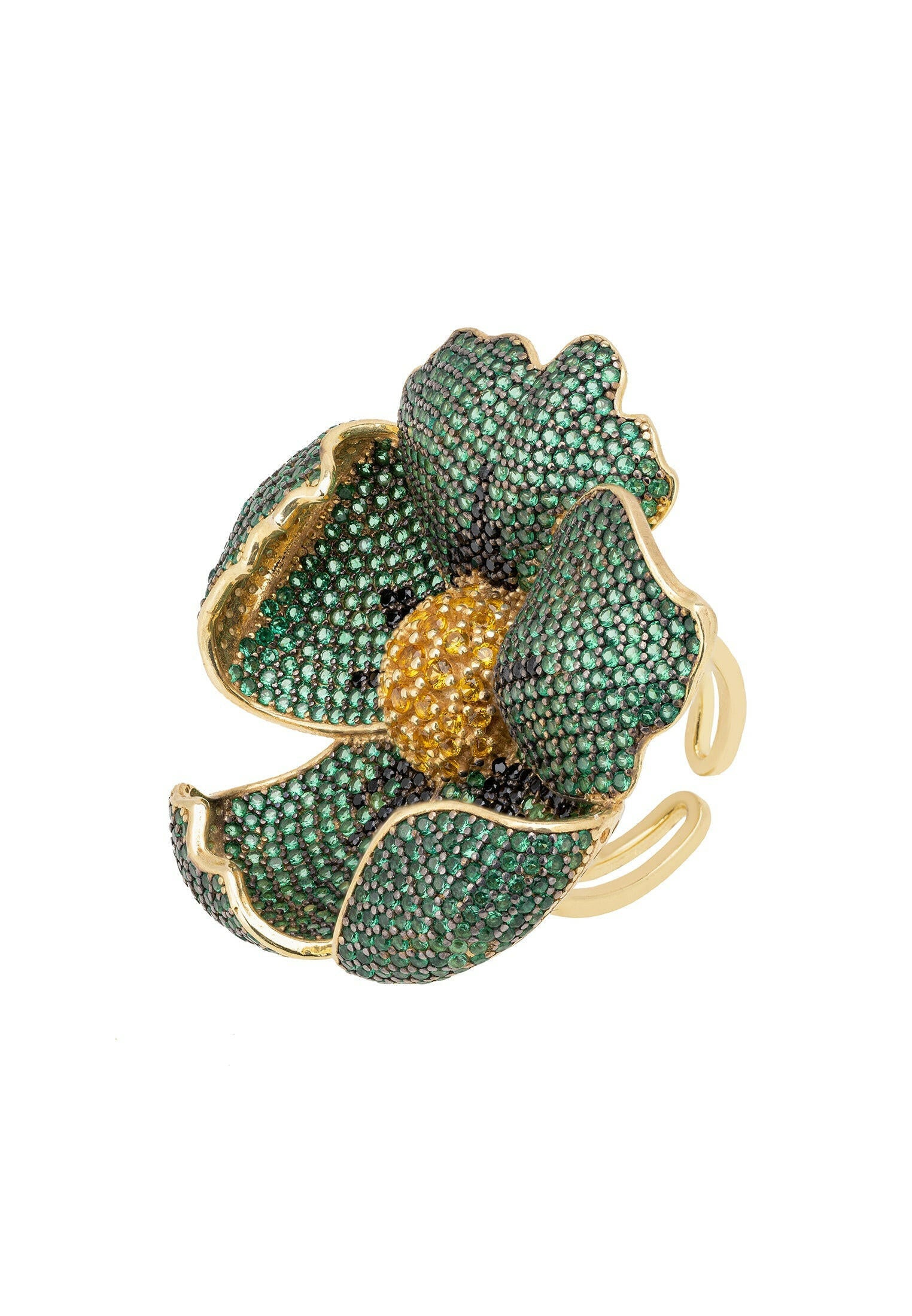 Poppy Flower Green Ring Gold.