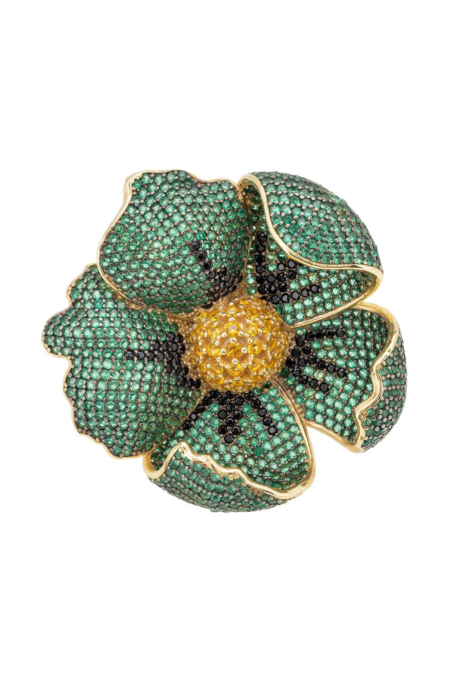 Poppy Flower Green Ring Gold.