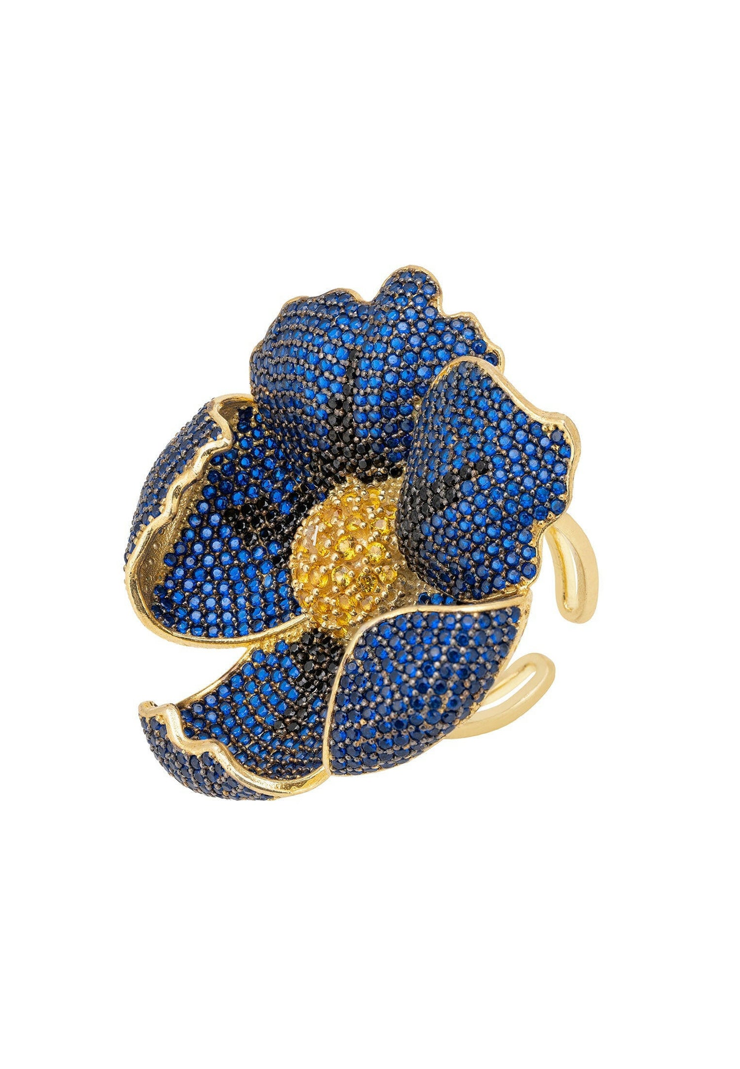 Poppy Flower Blue Ring Gold.