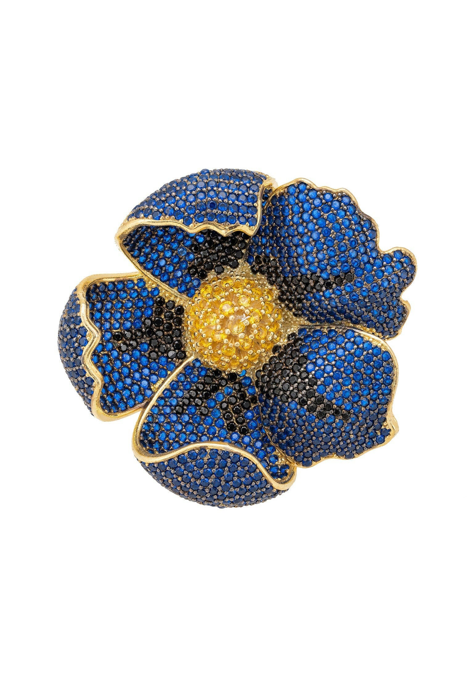 Poppy Flower Blue Ring Gold.