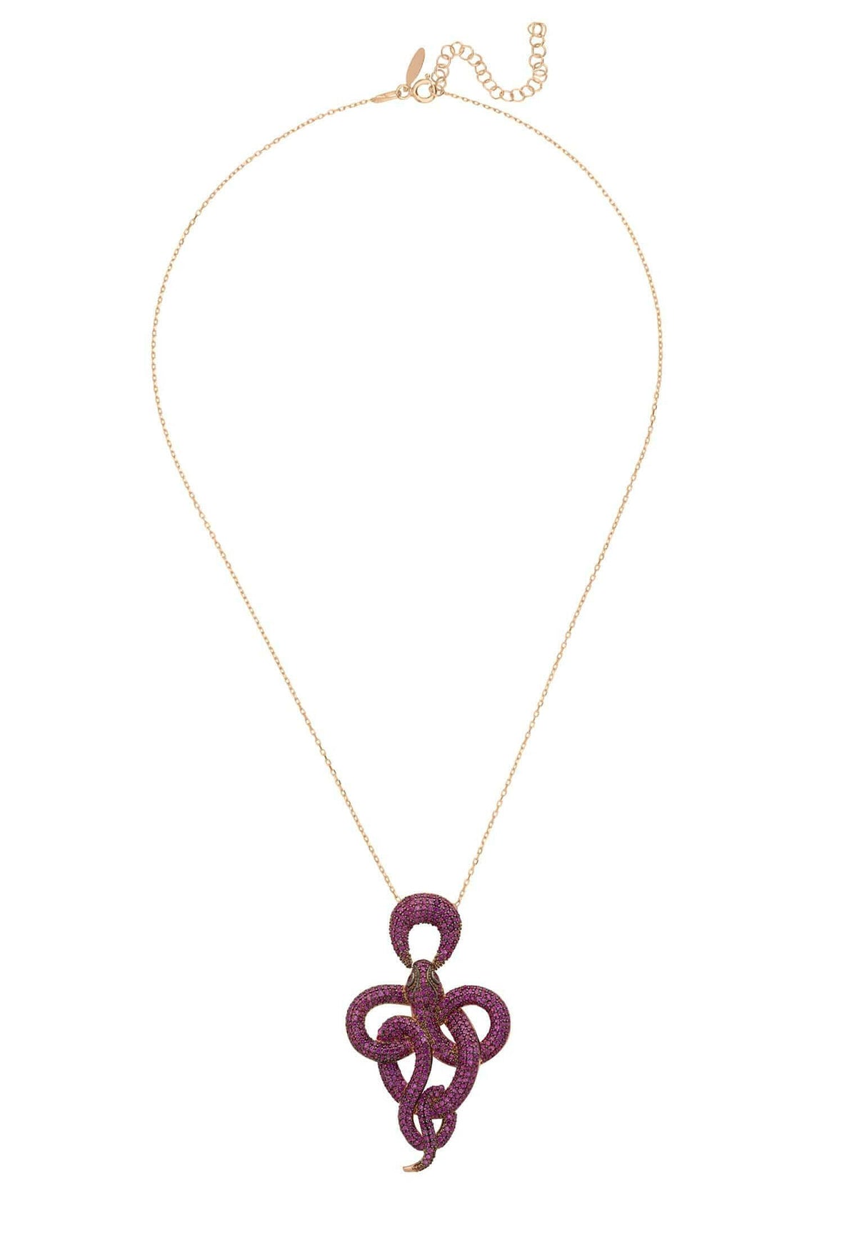 Viper Snake Pendant Necklace Rosegold Ruby.