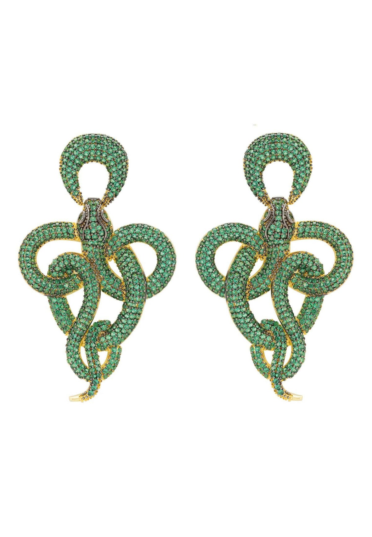 Viper Snake Drop Earrings Gold Emerald.