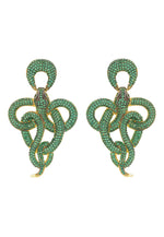 Viper Snake Drop Earrings Gold Emerald.