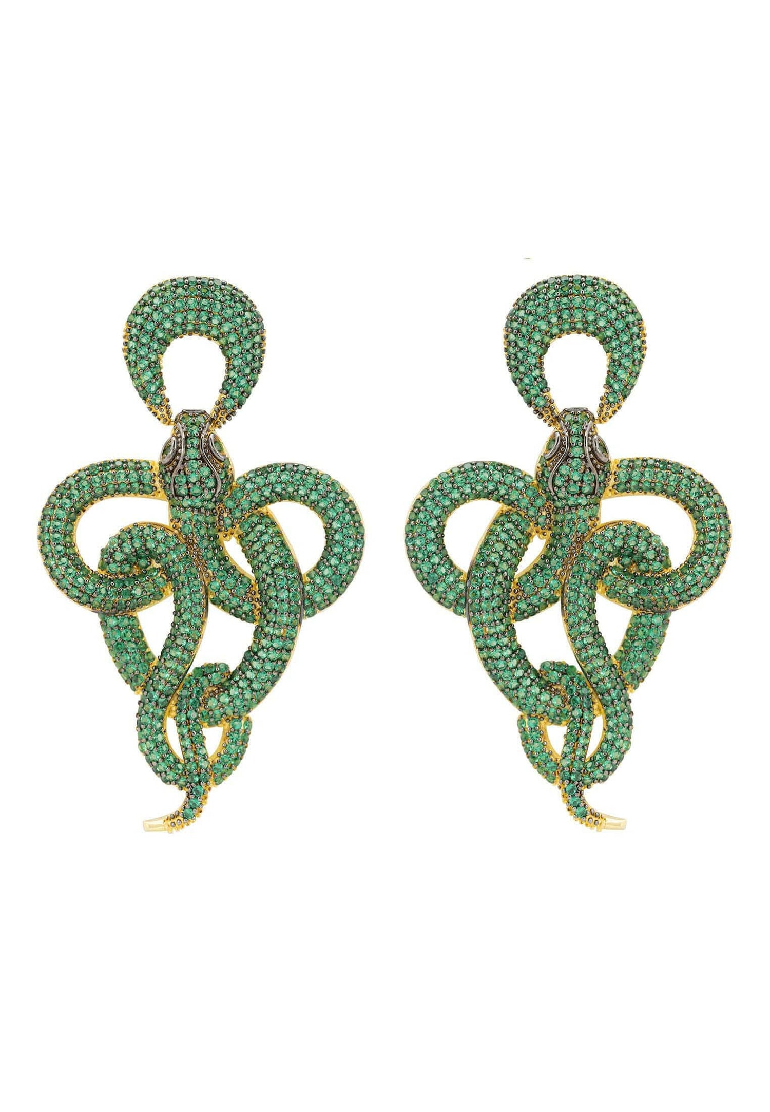 Viper Snake Drop Earrings Gold Emerald.