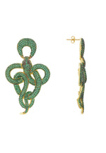 Viper Snake Drop Earrings Gold Emerald.