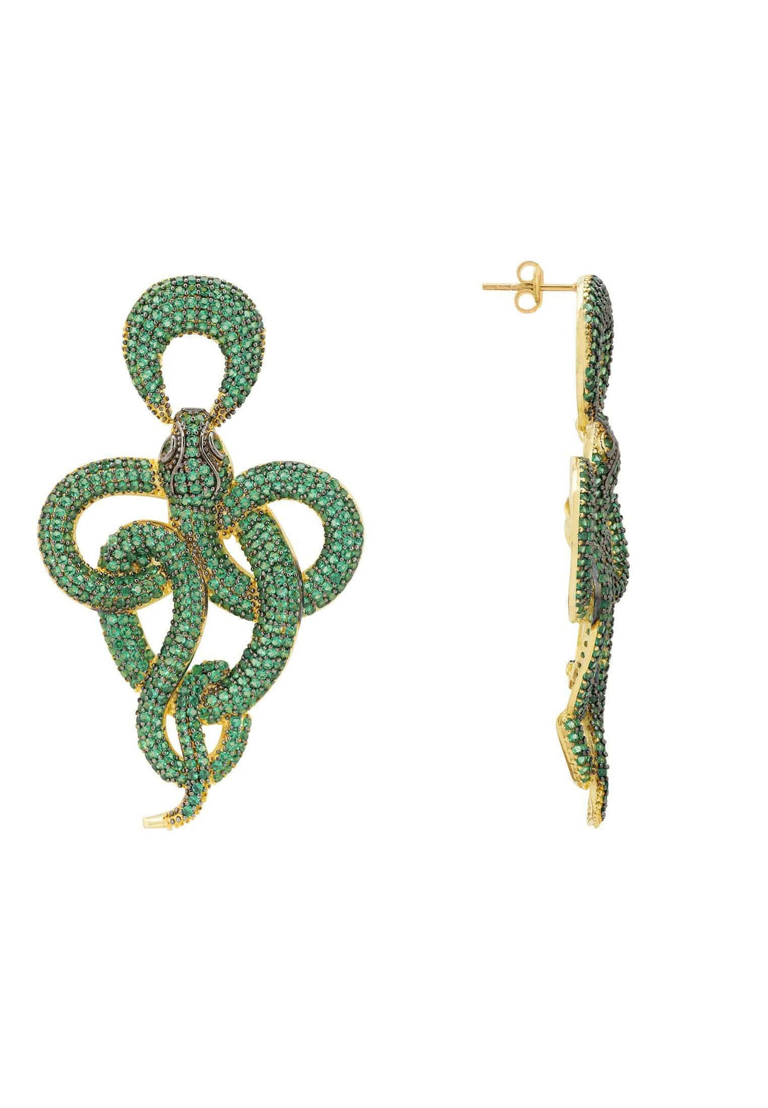 Viper Snake Drop Earrings Gold Emerald.