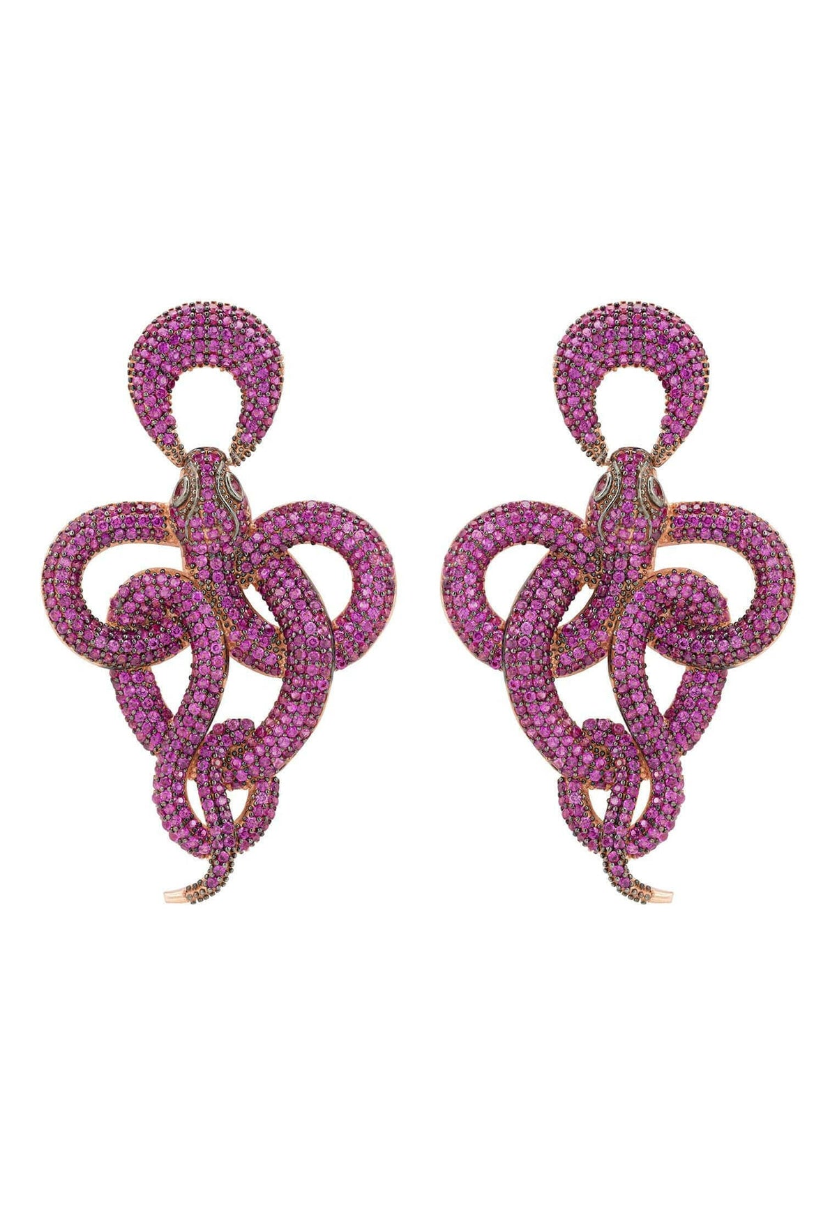 Viper Snake Drop Earrings Rosegold Ruby.