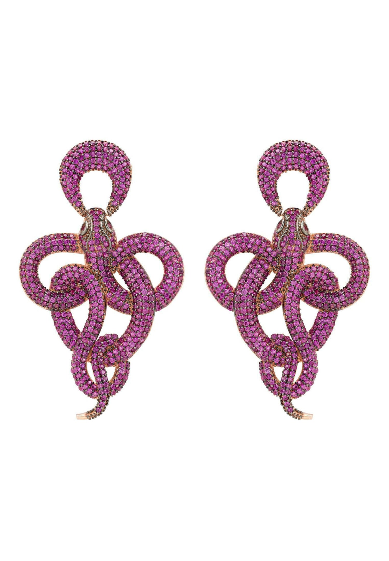 Viper Snake Drop Earrings Rosegold Ruby.