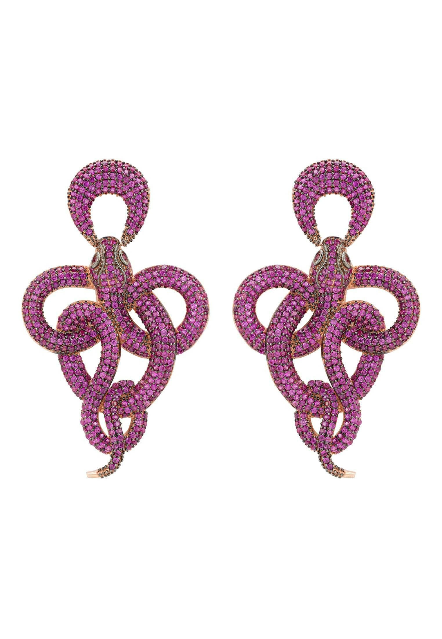 Viper Snake Drop Earrings Rosegold Ruby.