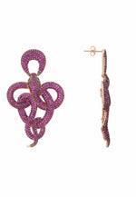 Viper Snake Drop Earrings Rosegold Ruby.