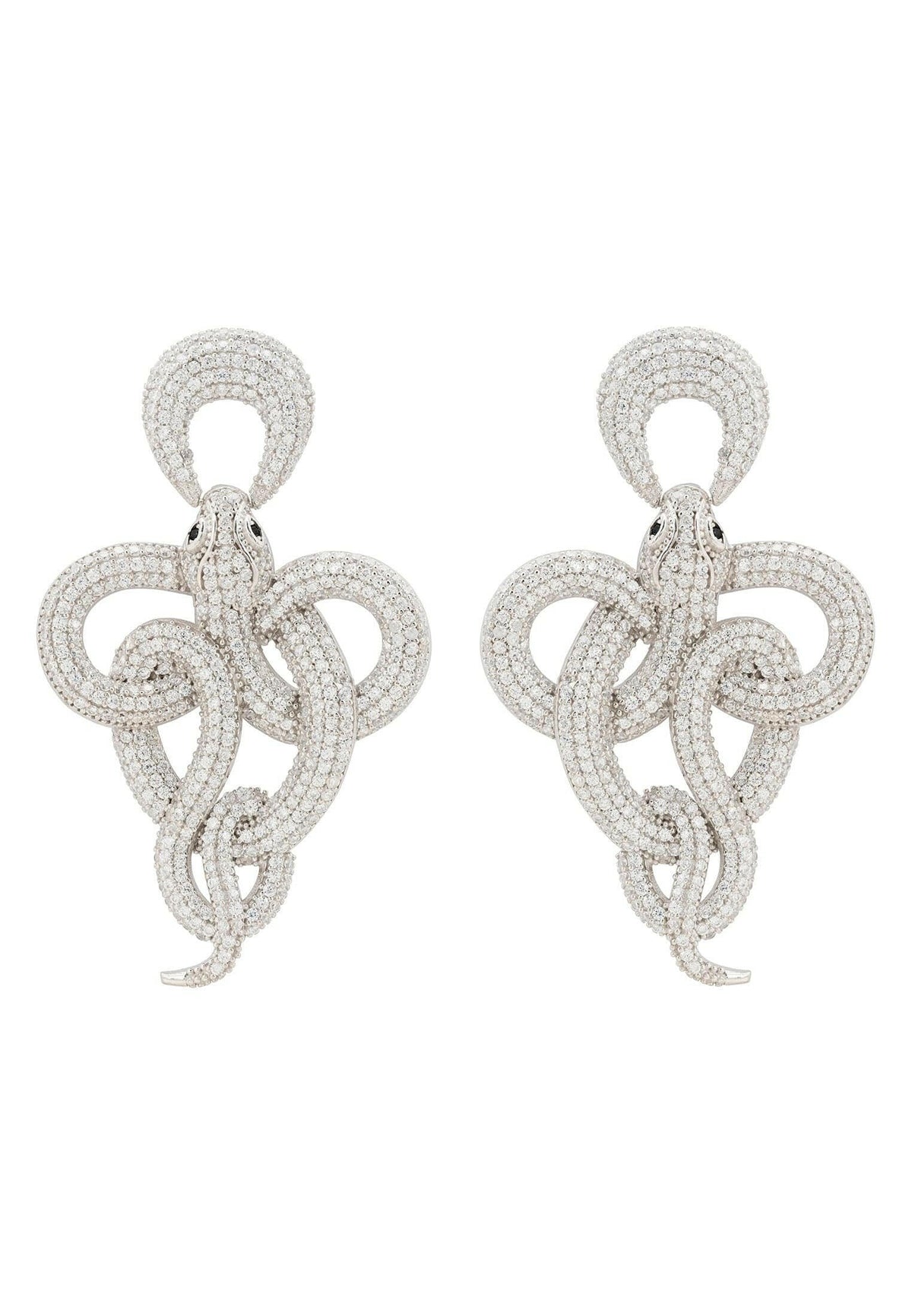 Viper Snake Drop Earrings Silver White.