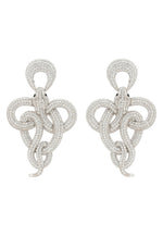 Viper Snake Drop Earrings Silver White.