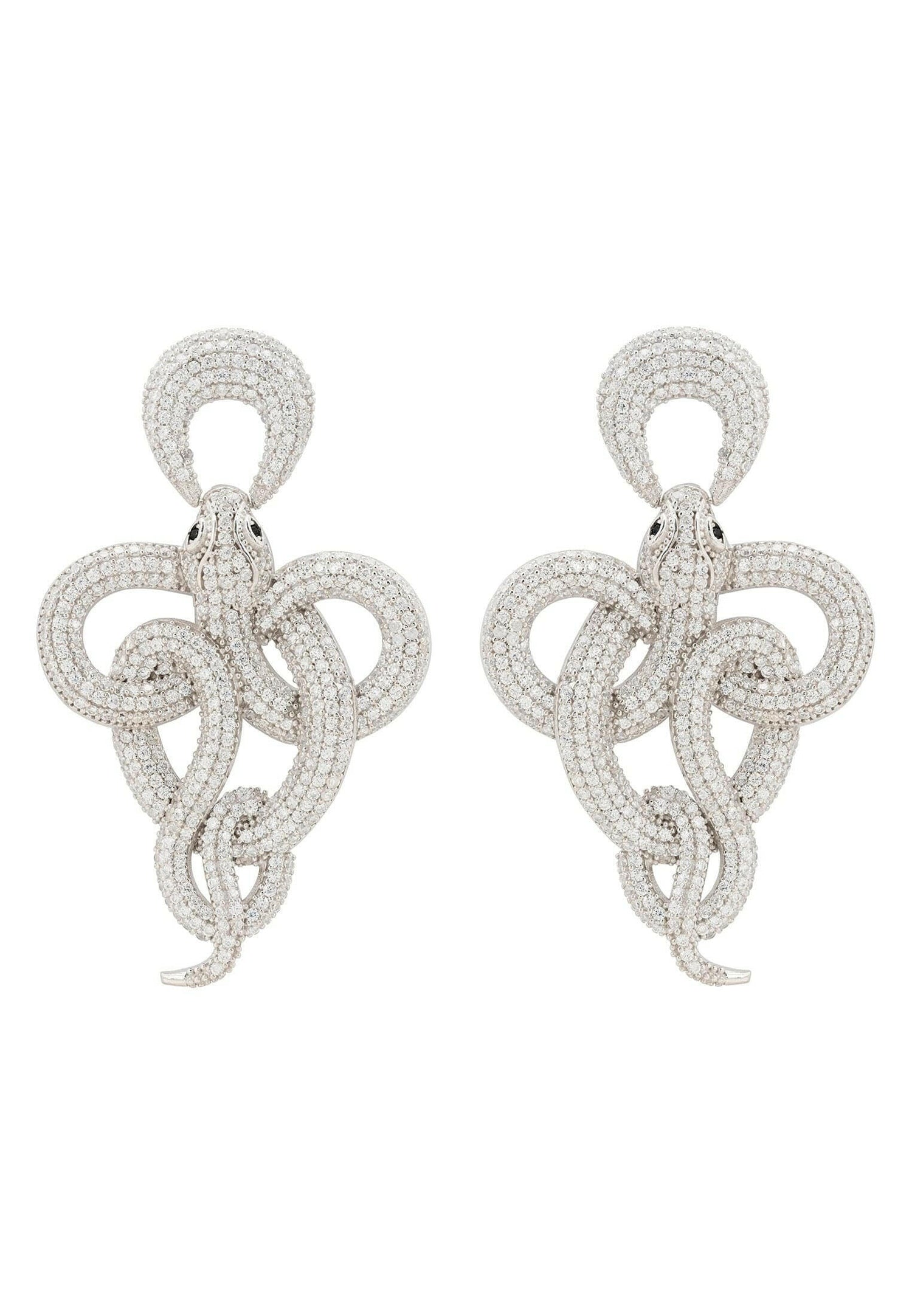 Viper Snake Drop Earrings Silver White.