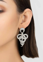 Viper Snake Drop Earrings Silver White.